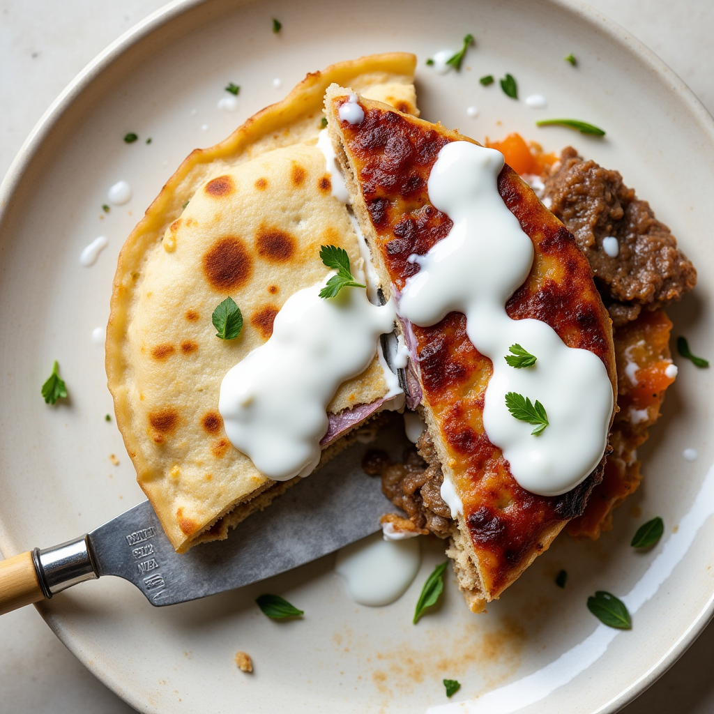 Baked meat pizza quesadilla