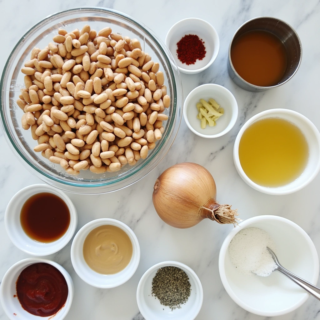 ingredients for  baked beans made from dry navy beans