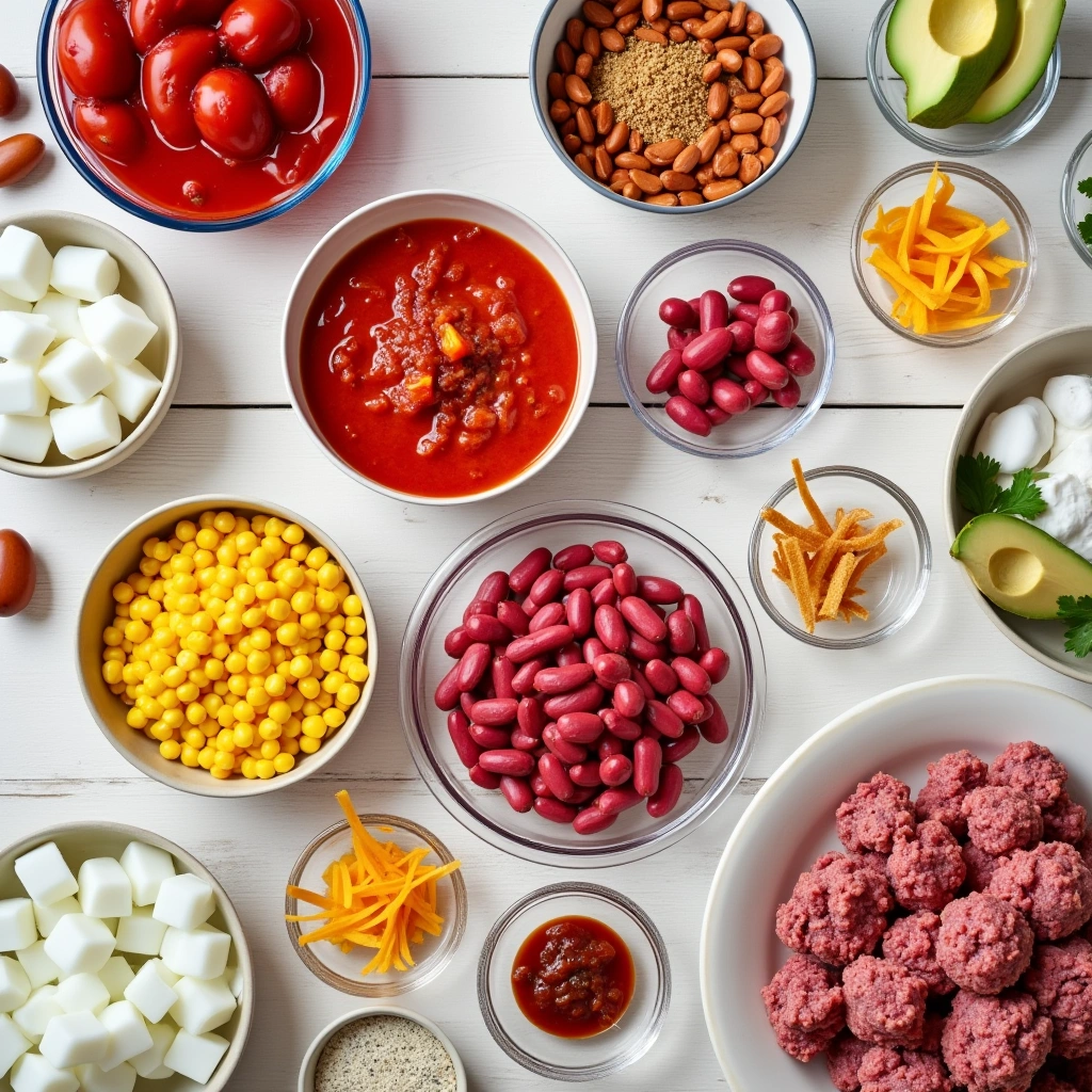 Ingredients of Beef and Bean Taco Chili