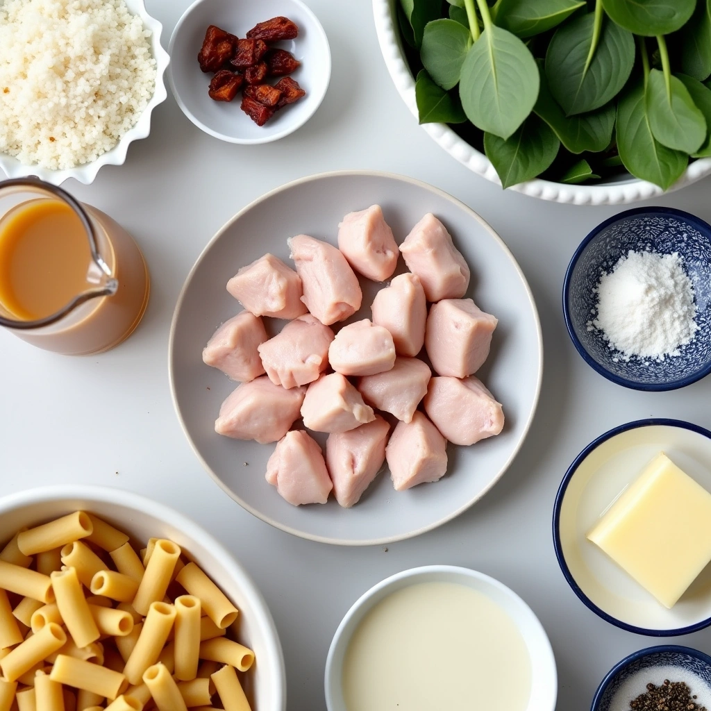 Fresh ingredients for Marry Me Chicken Pasta with Spinach