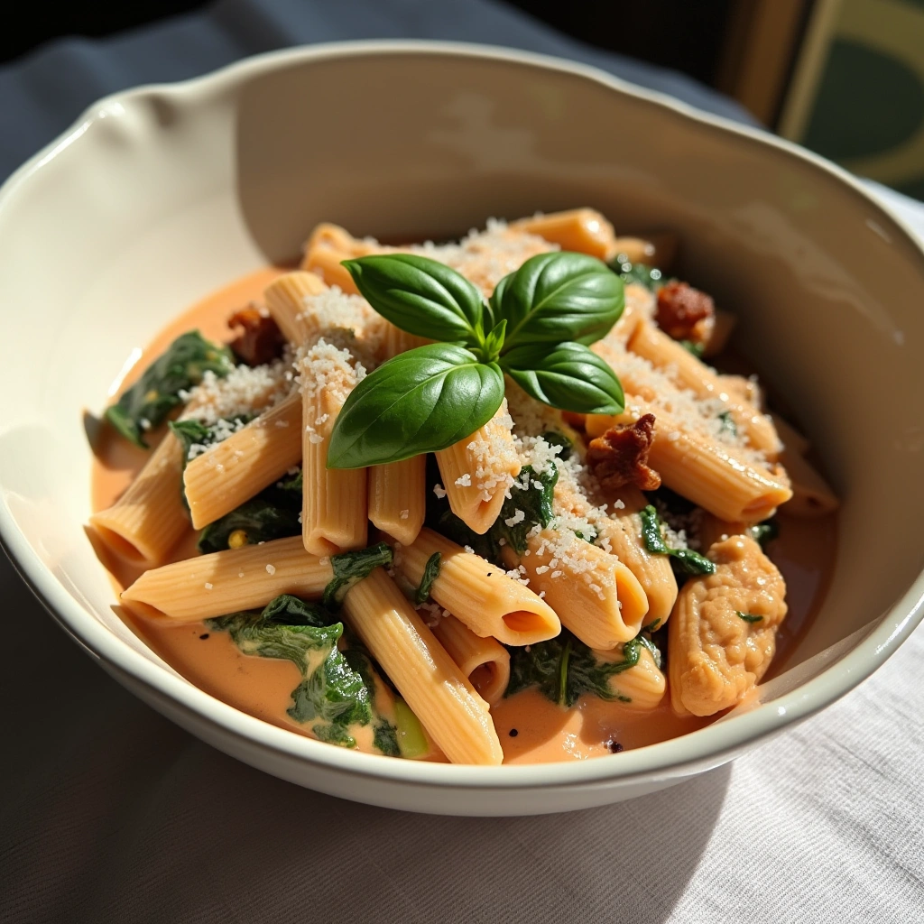 Marry Me Chicken Pasta with Spinach in a creamy sauce