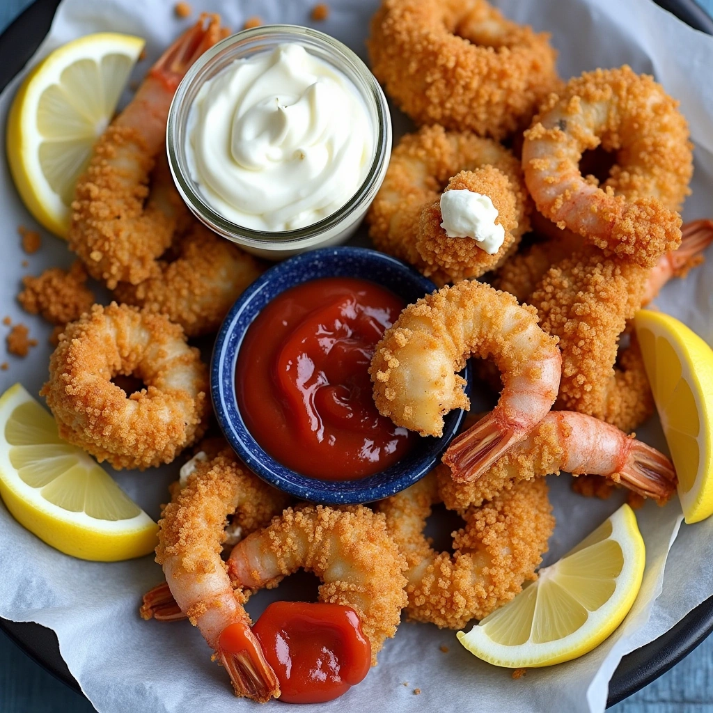 Crispy shrimp baskets with dipping sauce