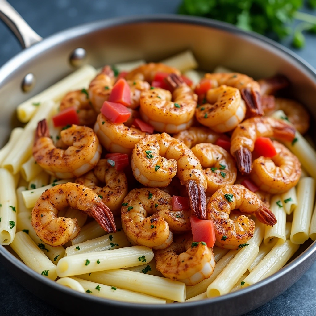 Close-Up of Cajun Shrimp Pasta no cream