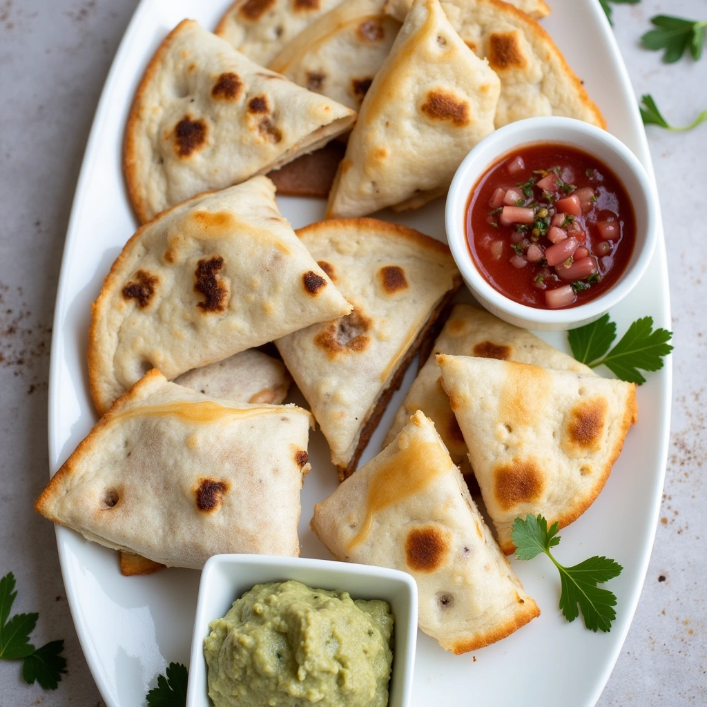 Close-up of a perfectly cooked air fryer quesadilla