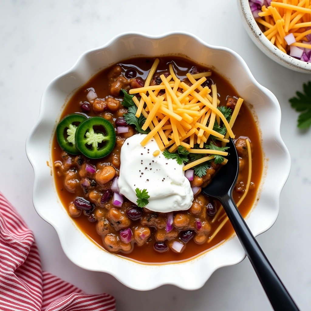 A bowl of slow cooker beef and beans chili