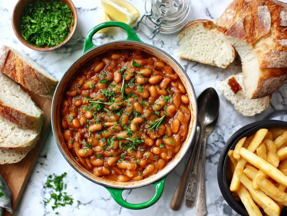 Close-up of BBQ Baked Beans with a smoky and savory appearance