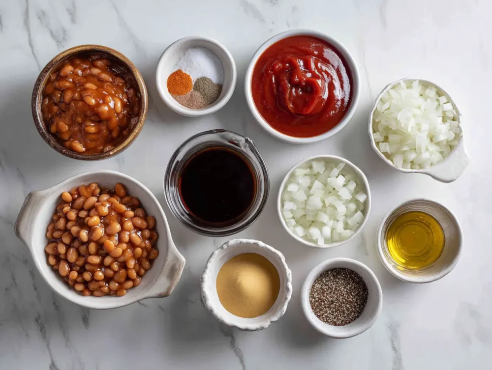 ingredients of A bowl of BBQ Baked Beans