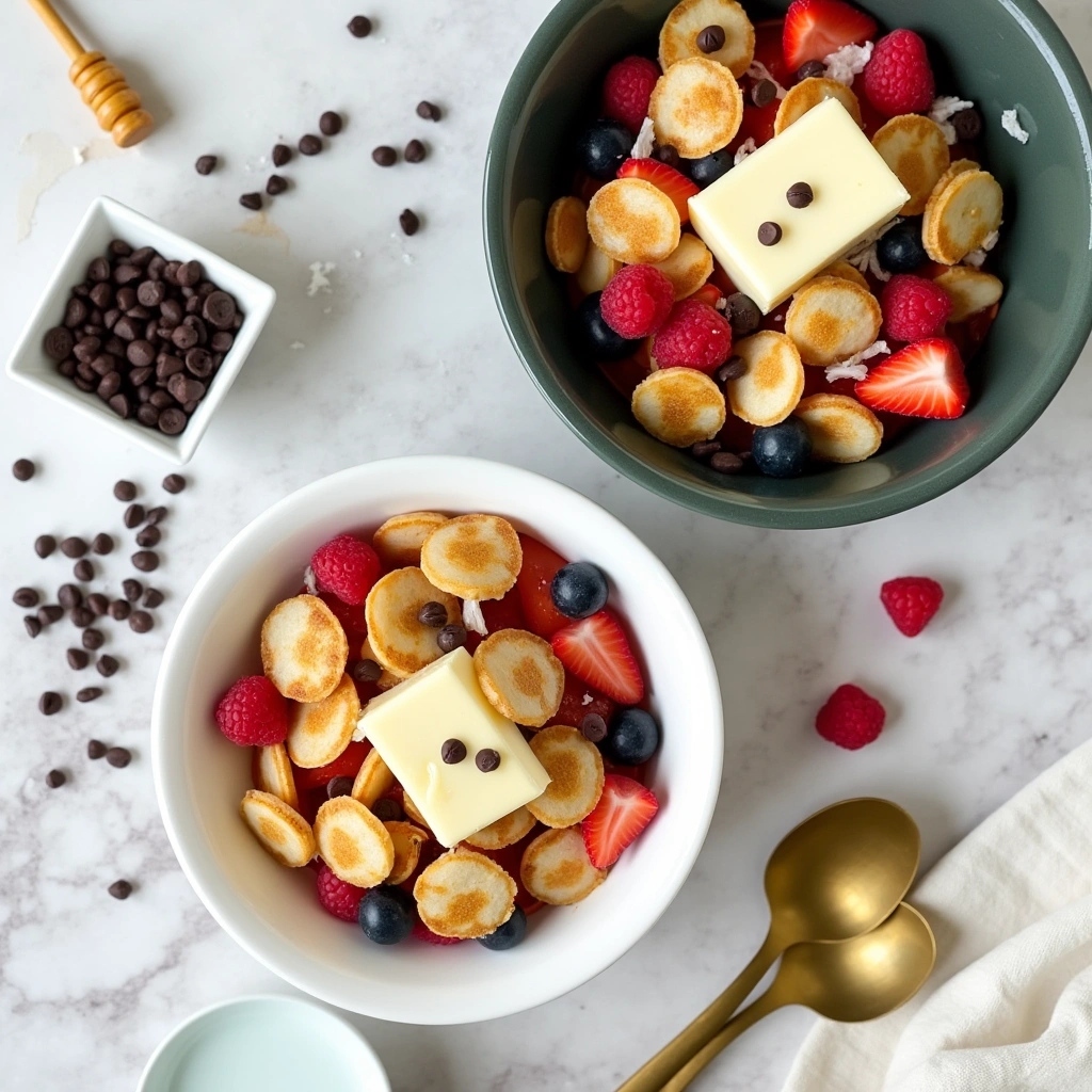 mini pancakes with chocolate chips and fresh fruit