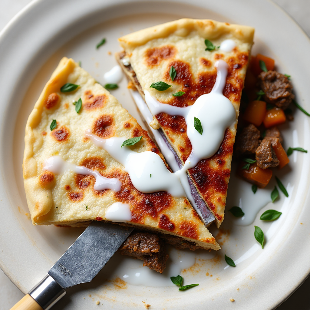 Homemade meat pizza quesadilla 