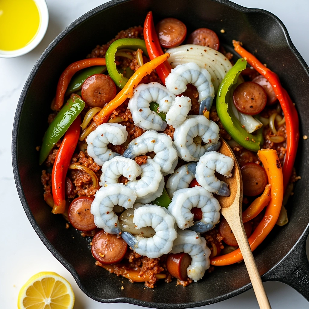 One-pan Shrimp Sausage Cabbage 