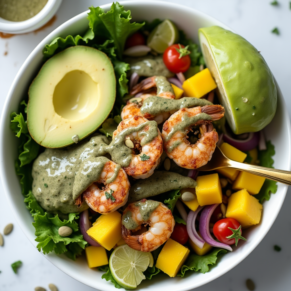 Tropical shrimp salad with mango