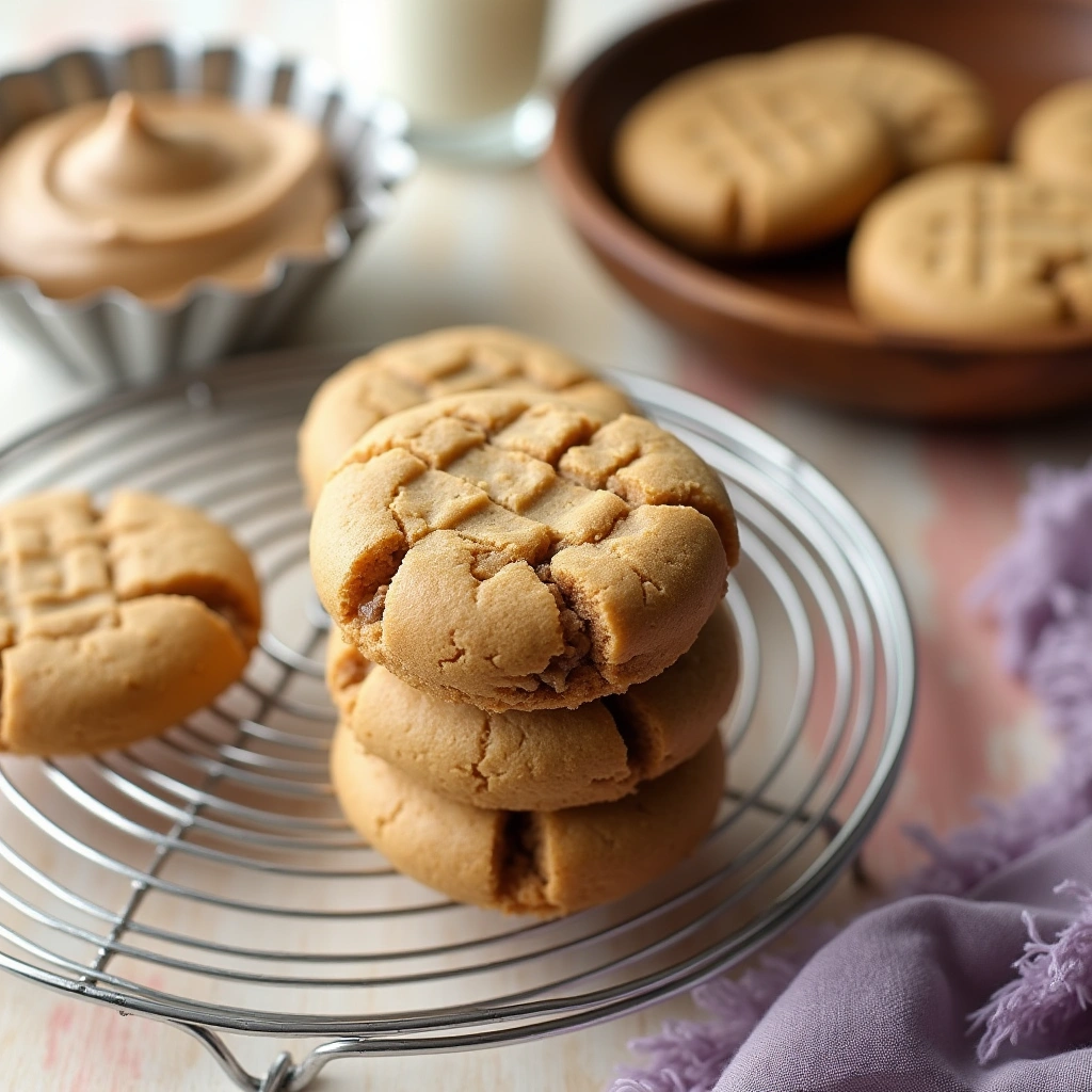 "Close-up of chewy 4 ingredient peanut butter cookies 