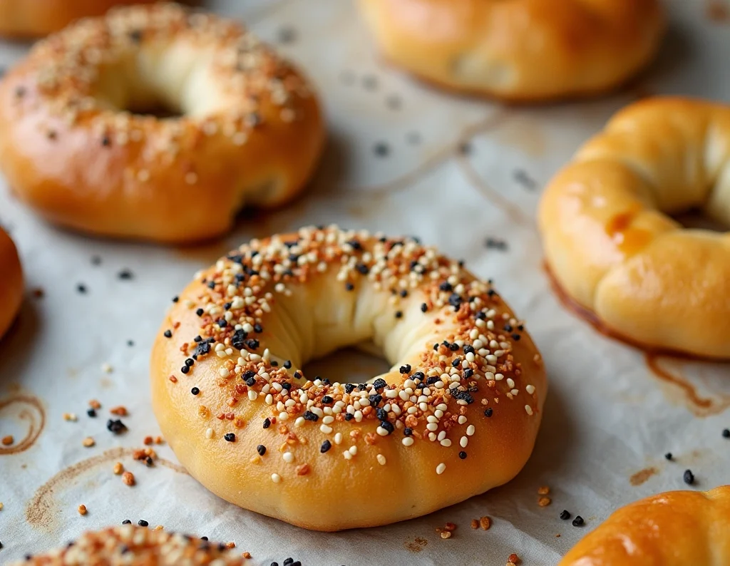 Freshly baked everything bagels