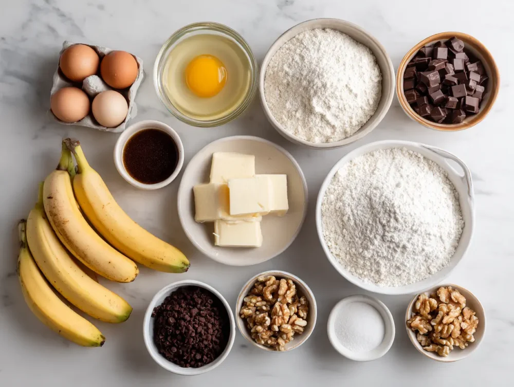 ingredients of Banana Bread with Chocolate Chips