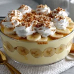 Creamy homemade banana pudding topped with vanilla wafers and fresh banana slices