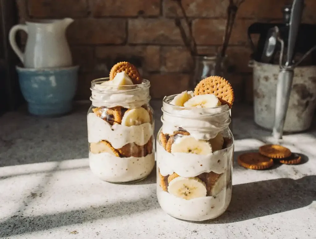 Close-up of a smooth banana pudding showing its rich and creamy texture.