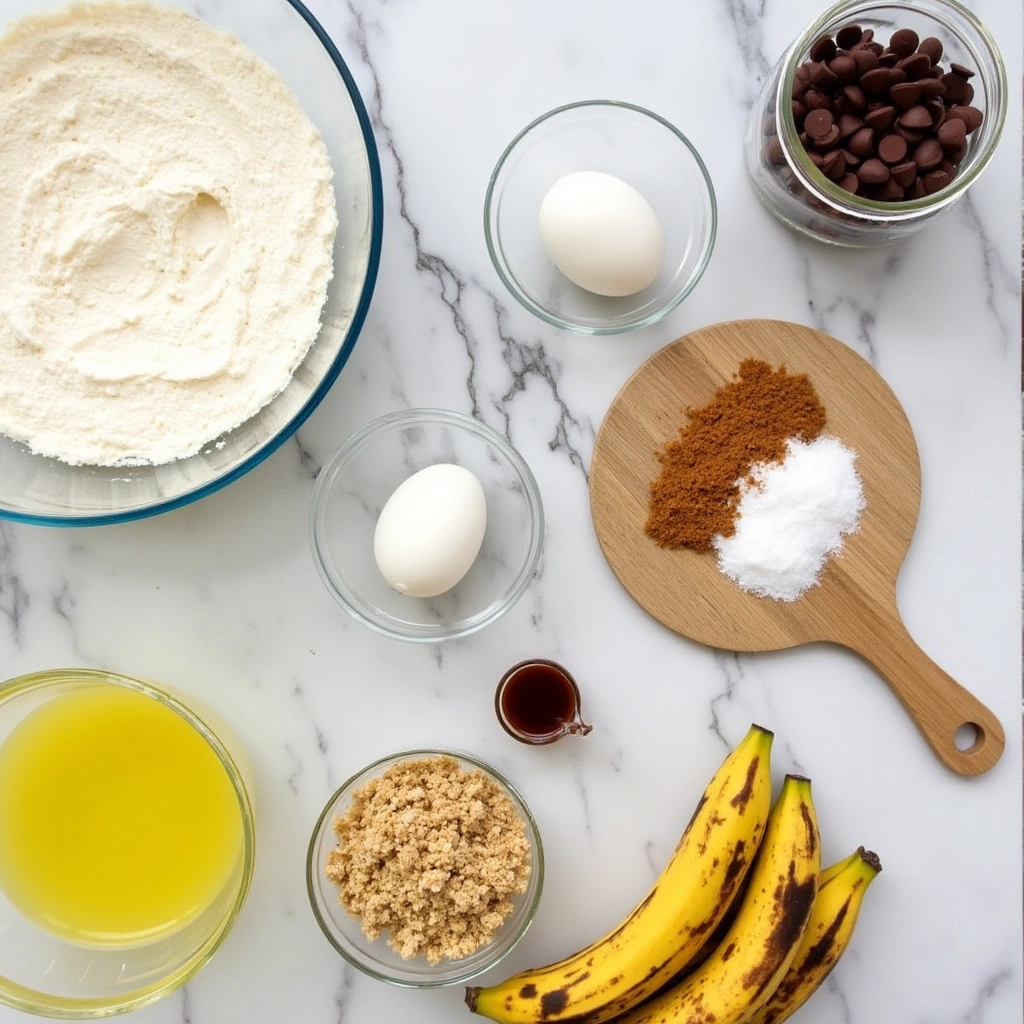 ingredients of Banana Bread with Chocolate Chips