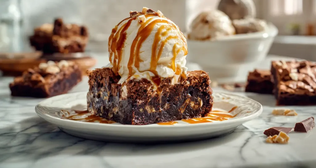 vanilla chocolate ice cream brownie