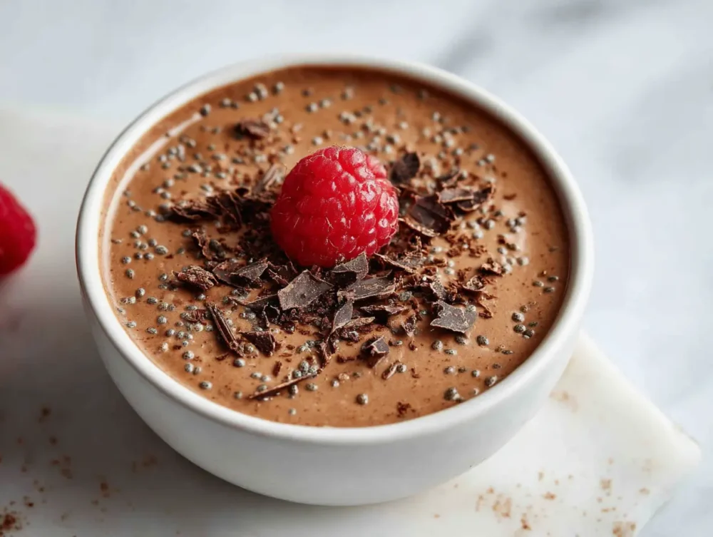 High-protein cottage cheese chocolate mousse with chia seeds, creamy, light, and naturally satisfying.