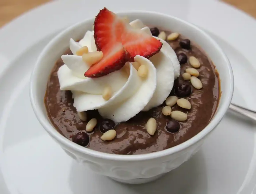 Creamy chocolate mousse made with cottage cheese and chia seeds