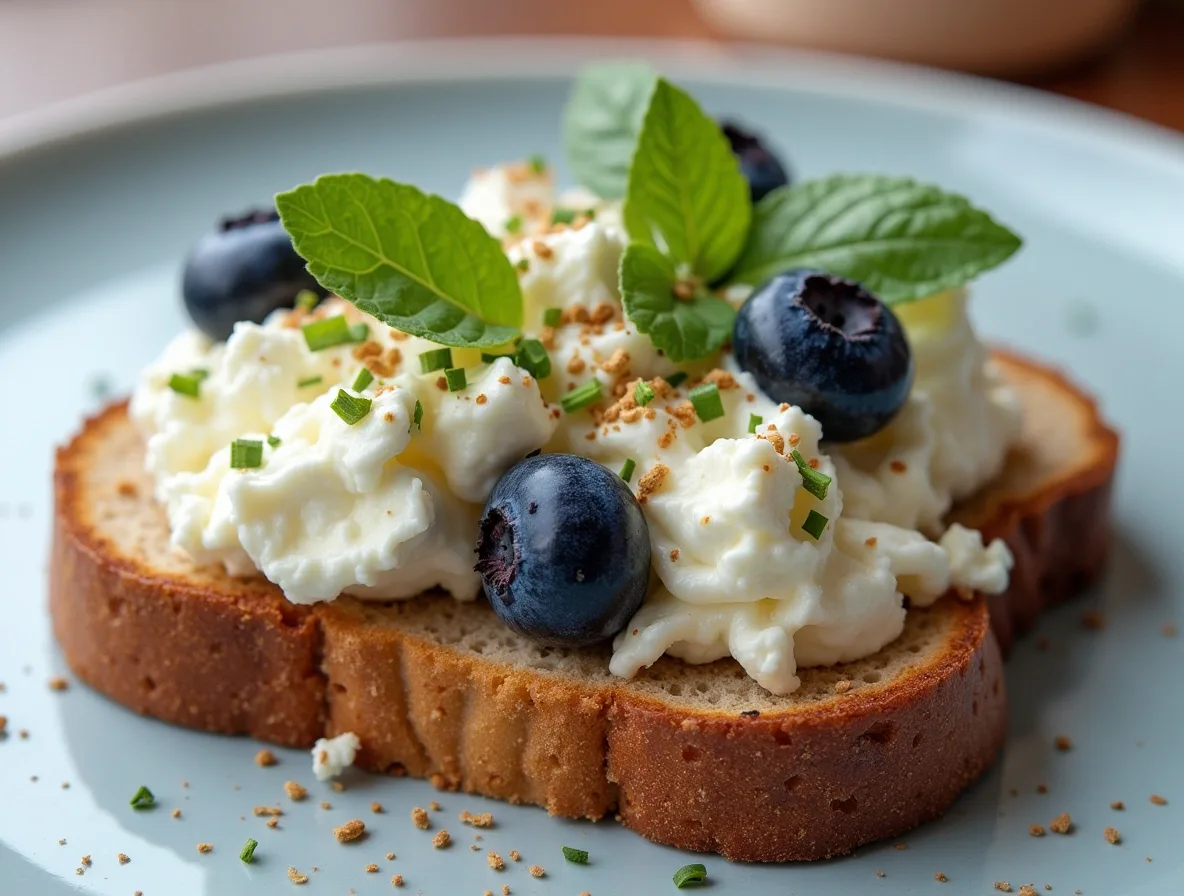 homemade dairy-free cottage cheese with blueberries