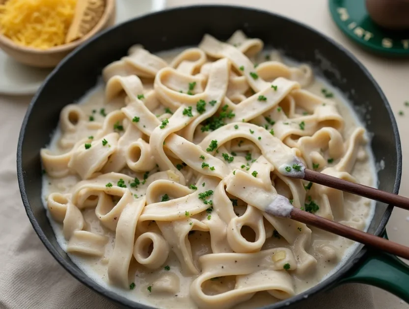 Whole wheat pasta with cottage cheese Alfredo sauce