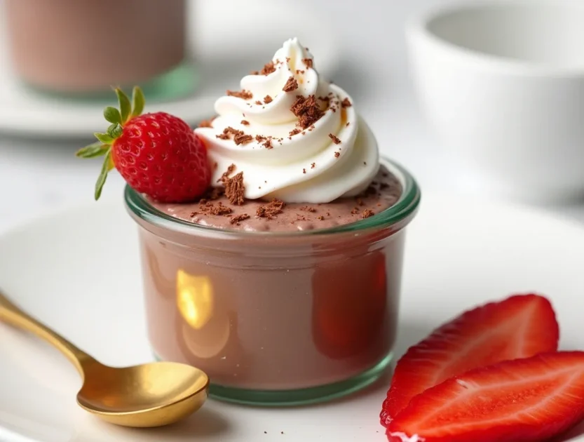 2-Ingredient Cottage Cheese Chocolate Mousse in a glass bowl