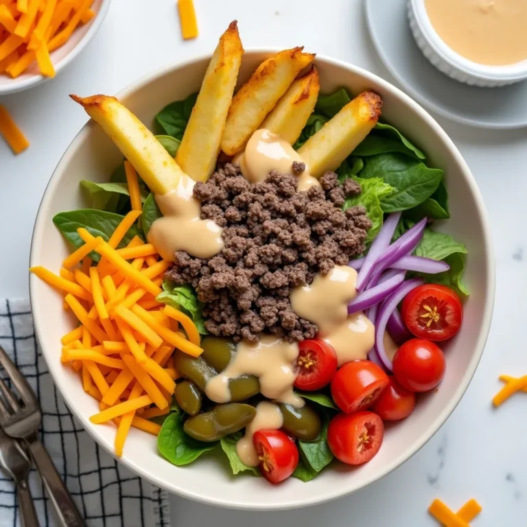 burger bowl with toppings and creamy sauce