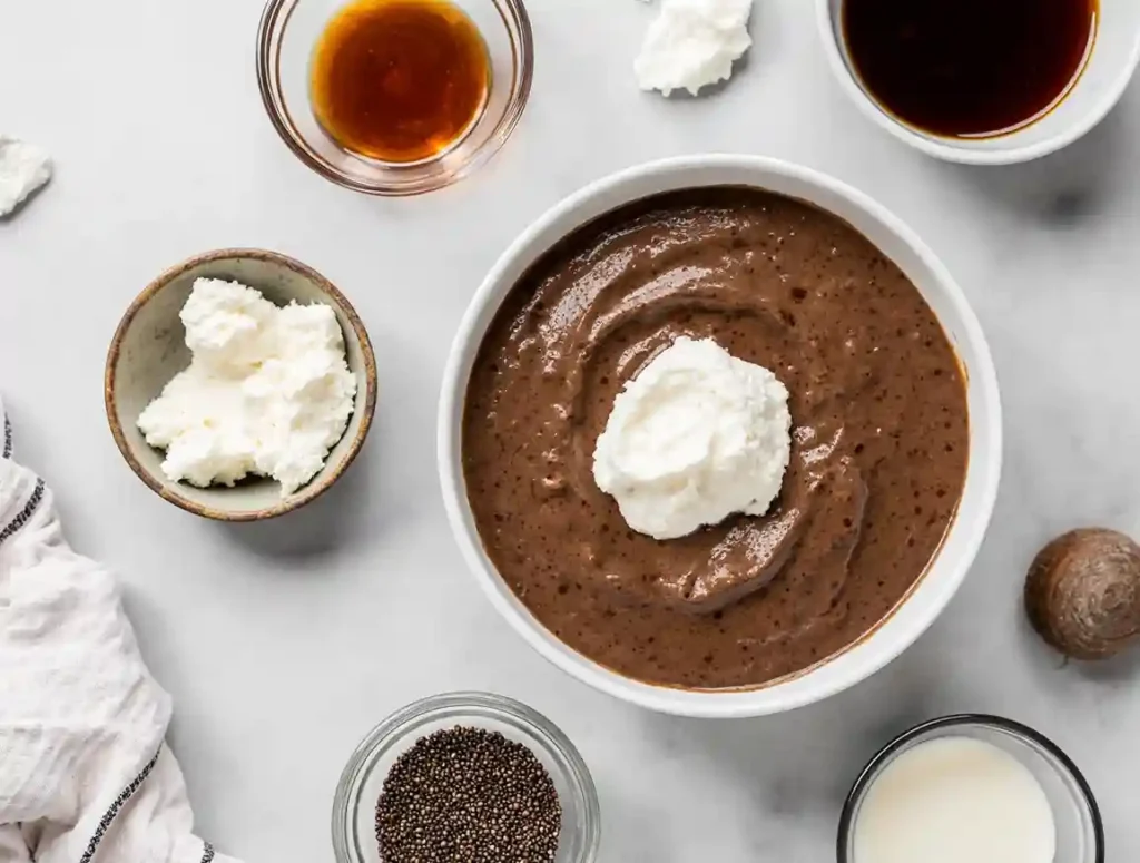 Ingredients of cottage cheese chocolate mousse