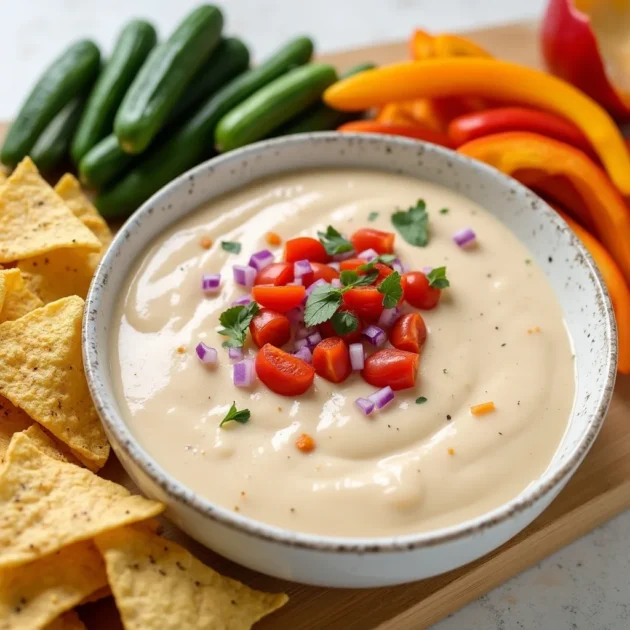 Close-up of cottage cheese queso in a bowl with tortilla chips by Samsung S24 Ultra Close-Up Shots