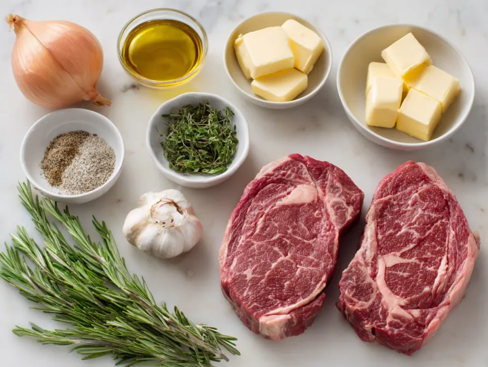 ingredients of Delmonico steak dinner
