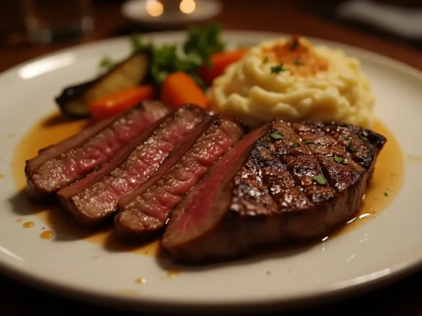Delmonico steak dinner with sides