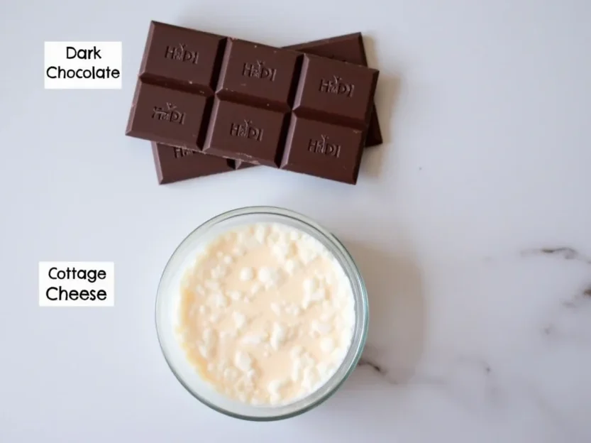 Cottage cheese and dark chocolate ingredients for mousse