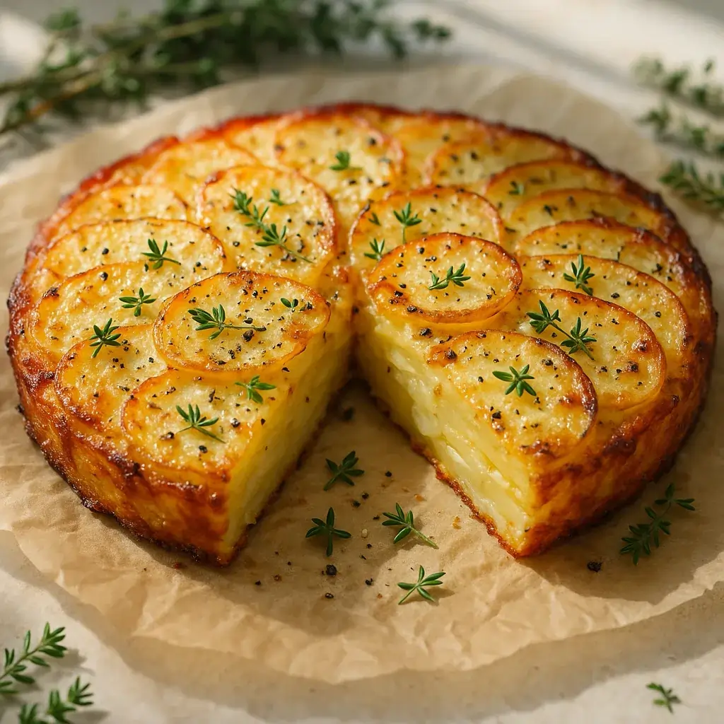Layering cheese and potatoes for sliced potato cake