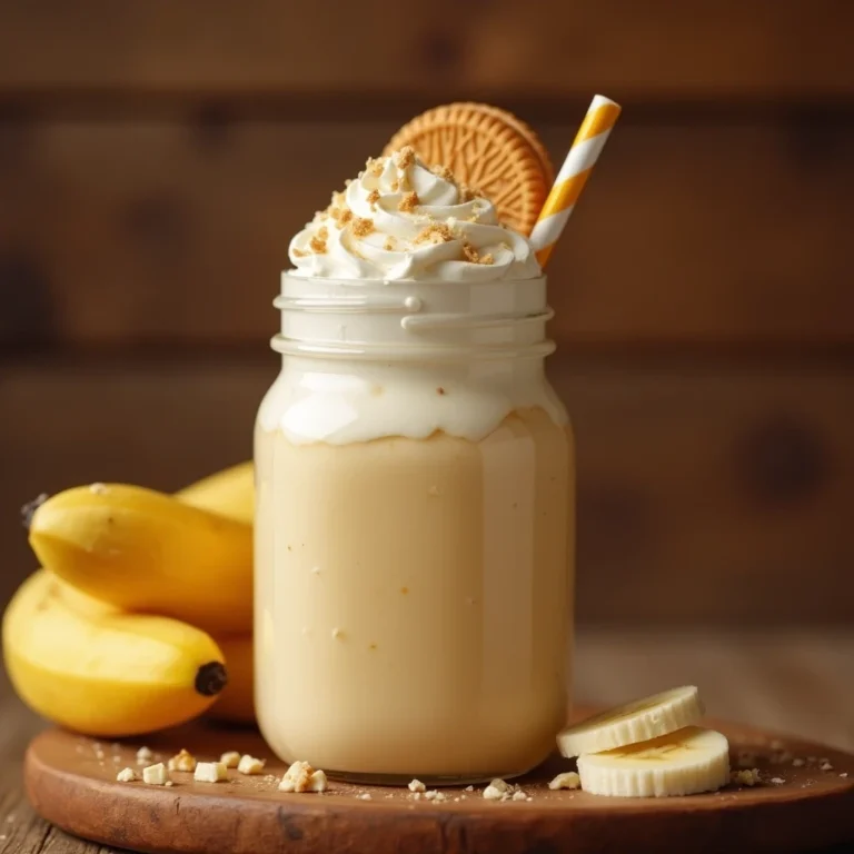 banana pudding milkshake in mason jar with toppings
