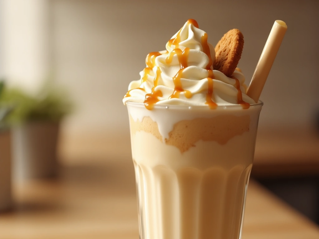 Boozy banana pudding milkshake with ice cream topped with whipped cream