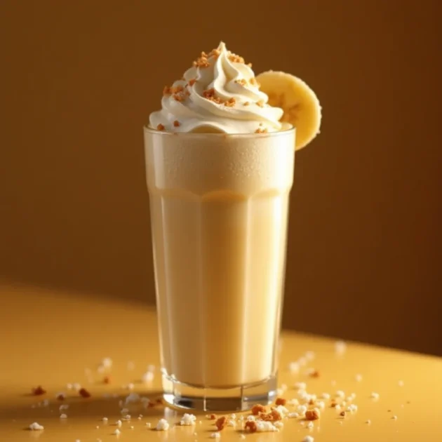 vegan banana pudding milkshake with coconut topping
