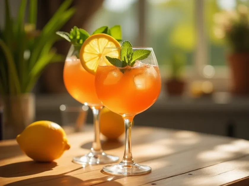 A refreshing Hugo Spritz cocktail with fresh mint and lemon