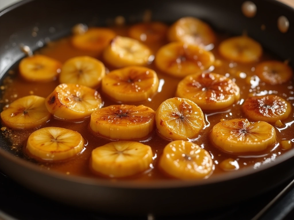 Caramelized bananas for banana pudding milkshake with ice cream