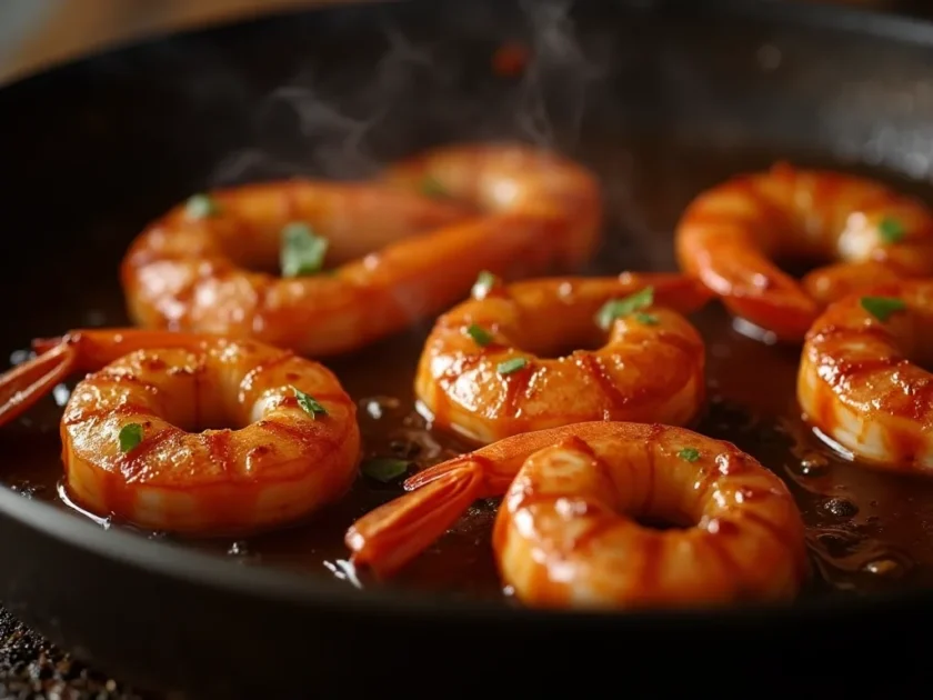 blackened shrimp cooking close-up for tacos