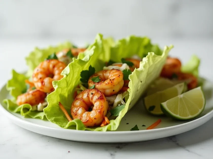 keto blackened shrimp tacos in lettuce wraps