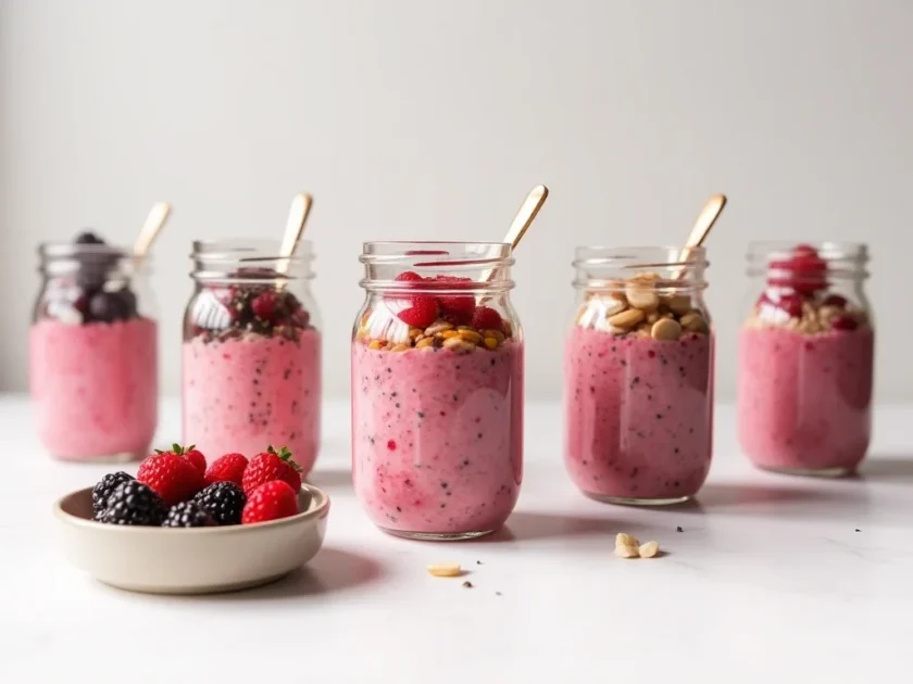 A delicious red berry barley porridge, ideal ideal for breakfast