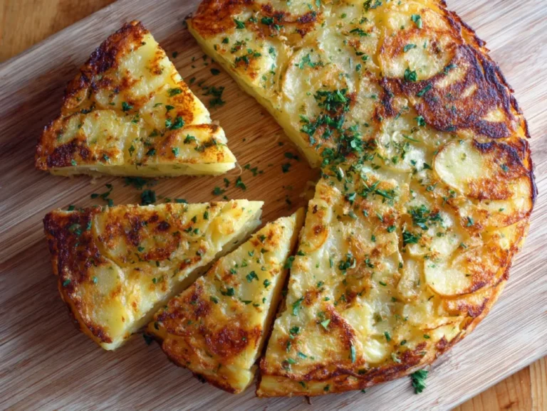 Sliced potato cake baked with golden cheese layers