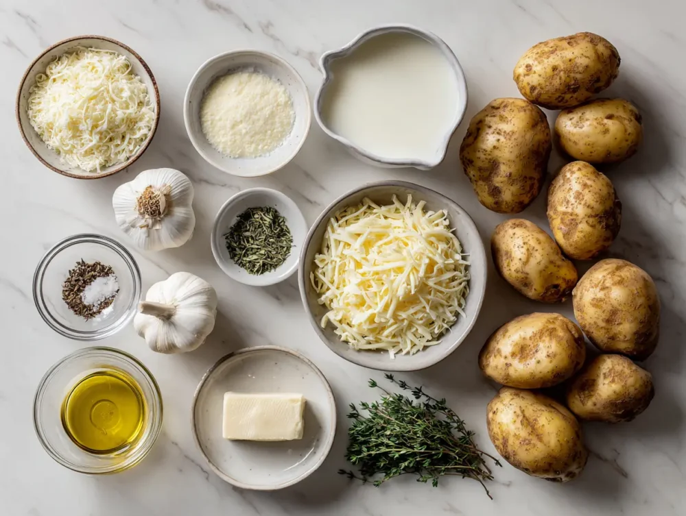 Simple ingredients,  everything you need for a crispy sliced potato cake.