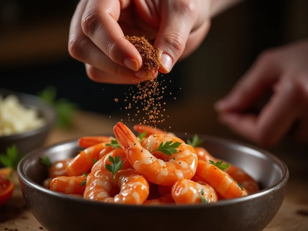 seasoning shrimp with blackened spice mix