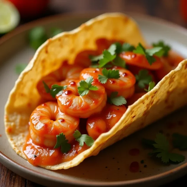 creamy sriracha sauce drizzling on shrimp taco