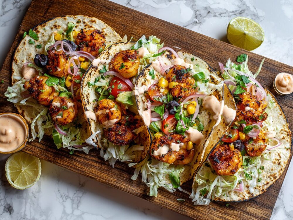 spicy shrimp tacos with cilantro-lime slaw