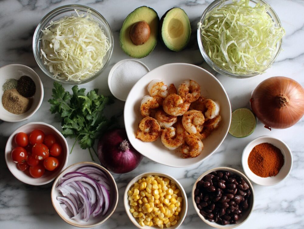 ingredients of blackened shrimp tacos