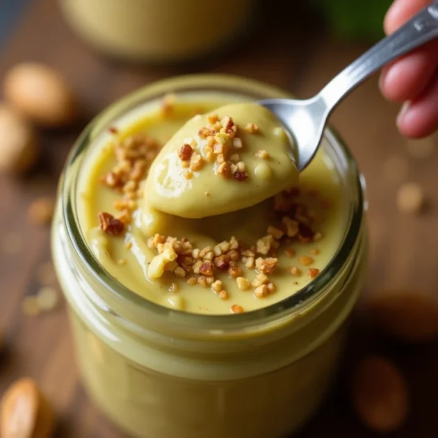 Homemade pistachio butter ready to spread on your favorite treats