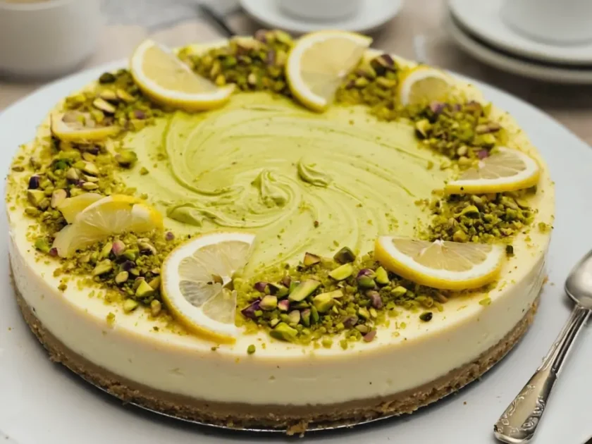 A swirl of rich pistachio butter cheesecake , perfect for parties or treats.